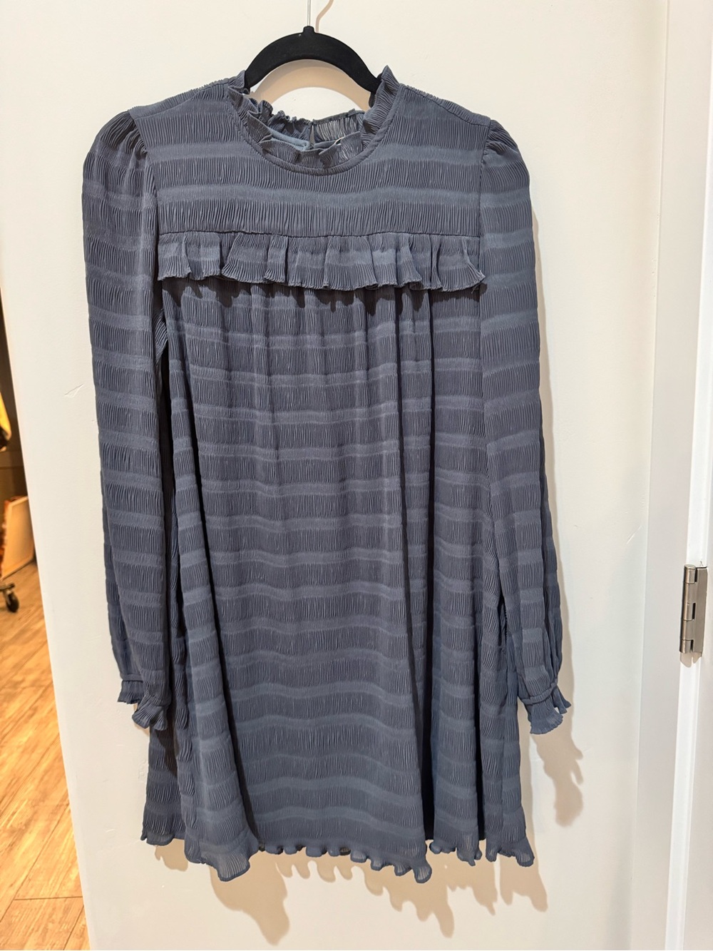 Roolee Slate Blue Textured Ruffle Dress NWT